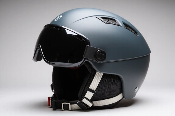Ski helmet with integrated goggles and ventilation.