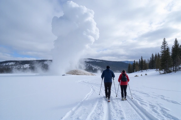 Cross-country skiers in Yellowstone National Park