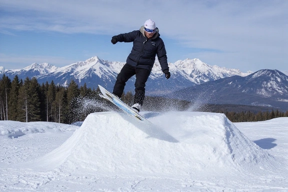 Snowboarder airborne in a terrain park