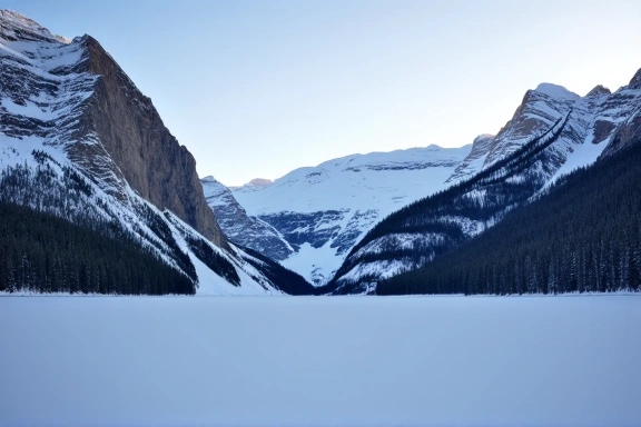 Glacier National Park's iconic mountains and frozen lakes in winter