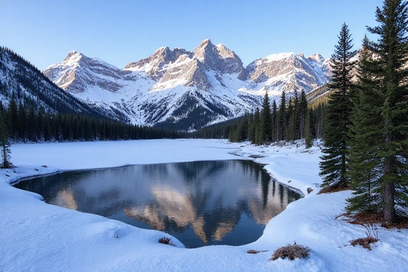 Rocky Mountain National Park with snow-covered peaks and a frozen lake